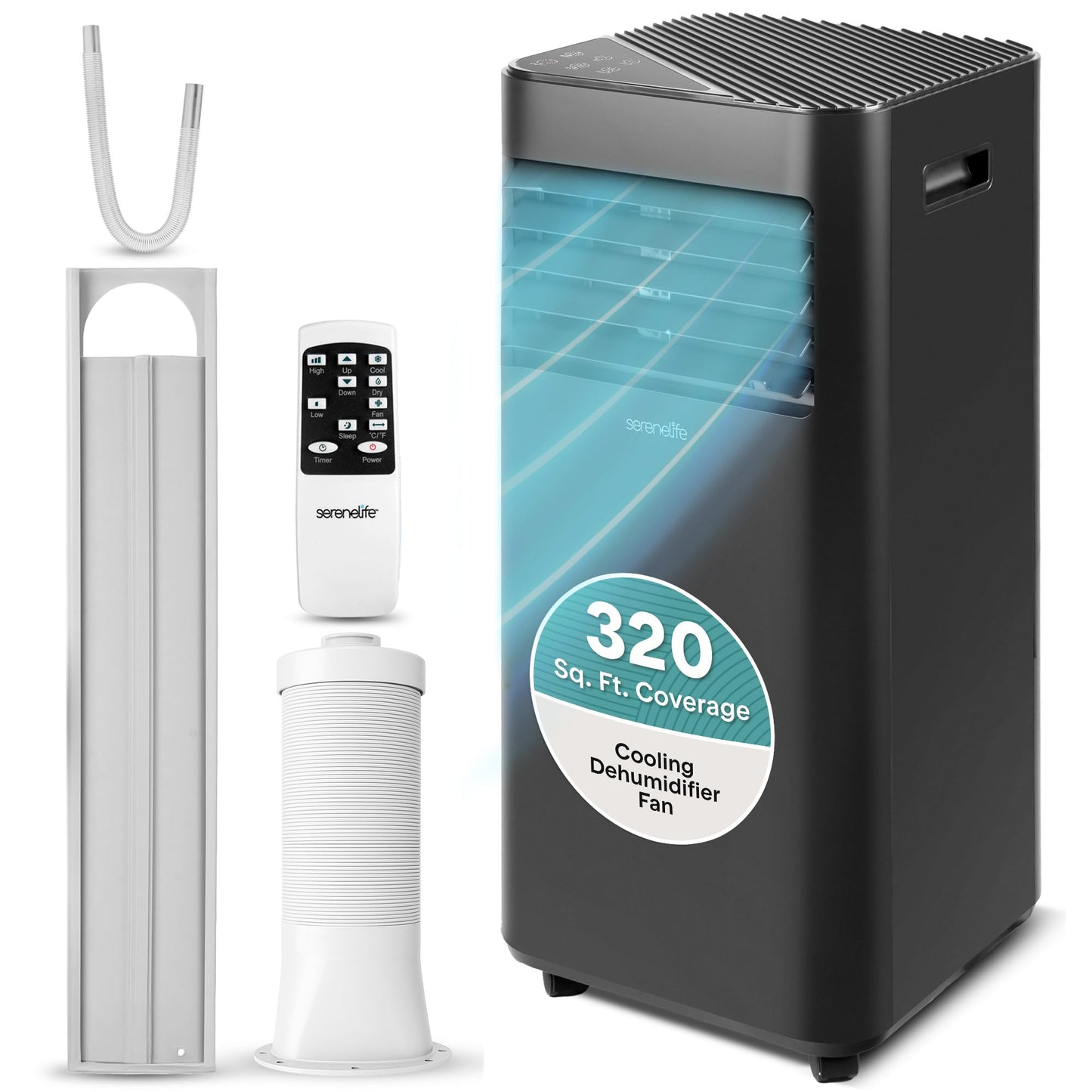 SereneLife Portable Air Conditioner 8000 BTU | 3-in-1 Cooling, Fan and Dehumidifier | 24-H Timer with up to 350 sq ft Coverage | AC Unit for Bedroom, Home & Office | Includes Window Kit & Remote
