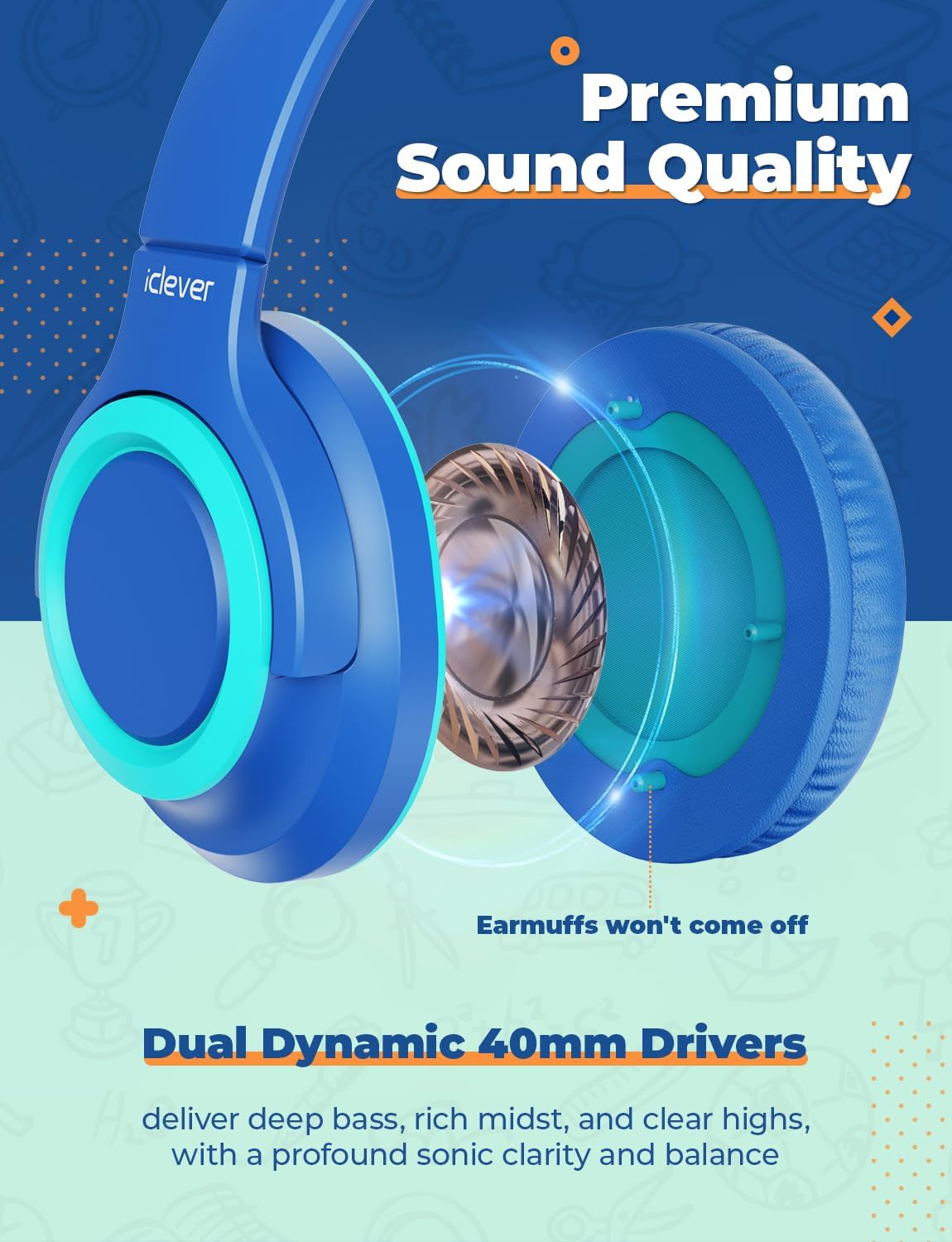 2Pack 85dBA HS22 3.5mm iClever Kids Headphones with Sharing Splitter - Safe Volume Limited - Wired Headphones for Kids
