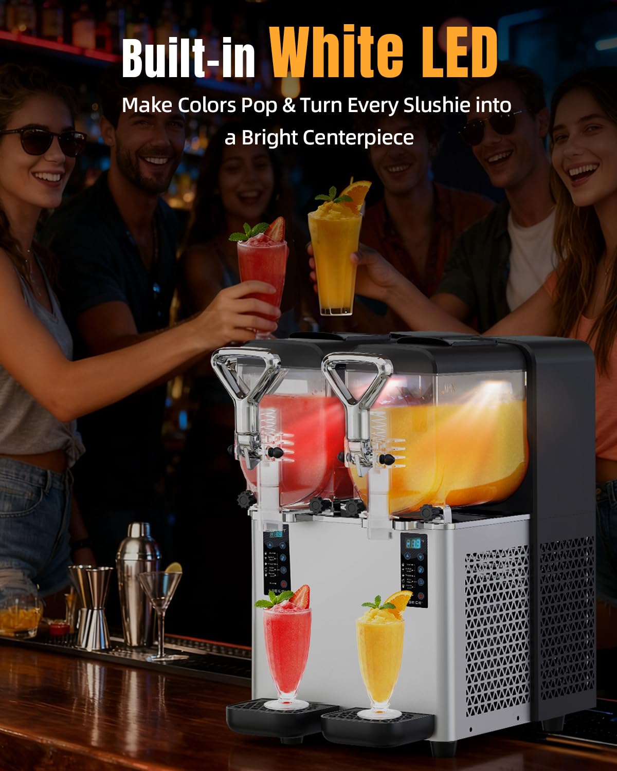 Slushy Machine for Home, 135oz x 2 Tank Slushie Machine for Commercial & Home Use, Margarita Machine with LED Lights 400W Fast Chill & Quiet for Restaurant Bar Cafes Food Truck, No Ice Needed