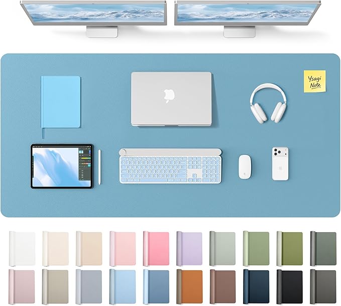 YSAGi Leather Desk Pad Protector, Office Desk Mat, Large Mouse Pad, Non-Slip PU Leather Desk Blotter, Laptop Desk Pad, Waterproof Desk Writing Pad for Office and Home (Sea Blue,55" x 24")
