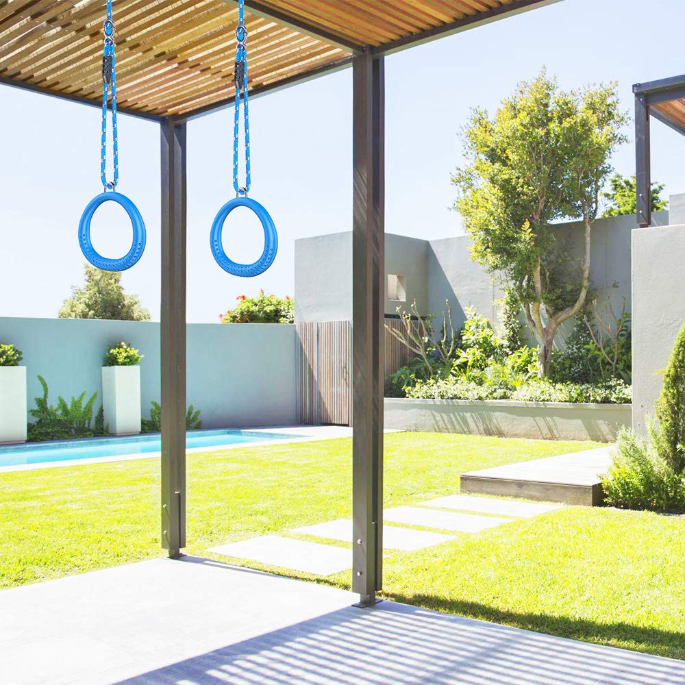 Dolibest Non-Slip Gymnastics Rings Kids Monkey Bars Swing Trapeze Bar with Adjustable Straps (41.7inch) Home Fitness Full Body Workout Ninja Warrior Obstacle Course Blue (2Pack