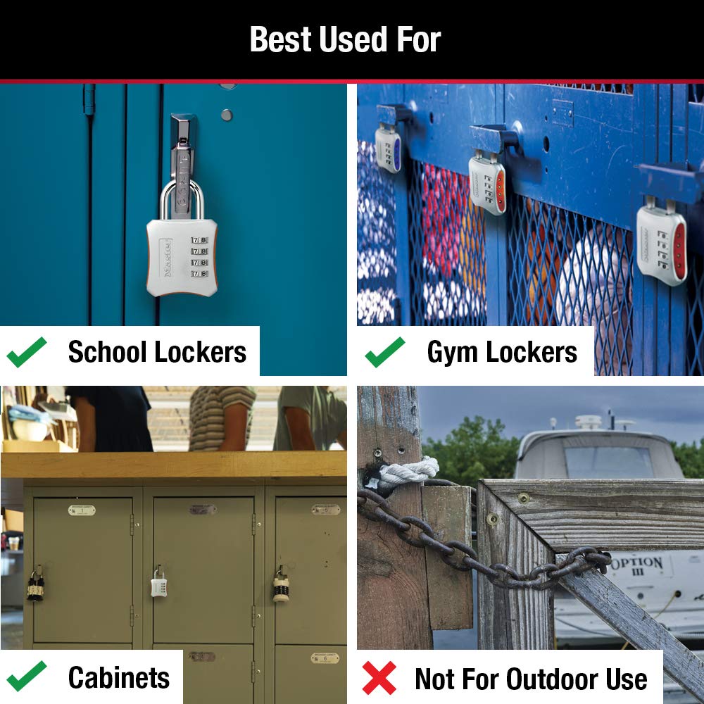 Master Lock Indoor Resettable Combination Locker Lock, 4-Digit Combo Lock for Gym and School Lockers, Colors May Vary, 653D