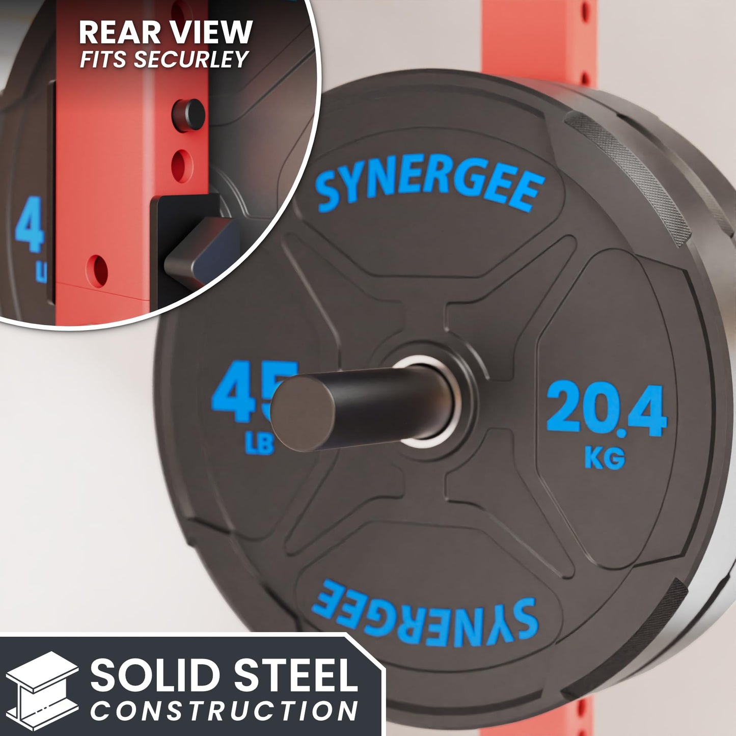 Synergee Weight Plate Storage Peg for 2x3 Power and Squat Racks. Fits 5/8" Holes. Rack-Mounted Olympic Plate Holder for Organized Weight Storage.