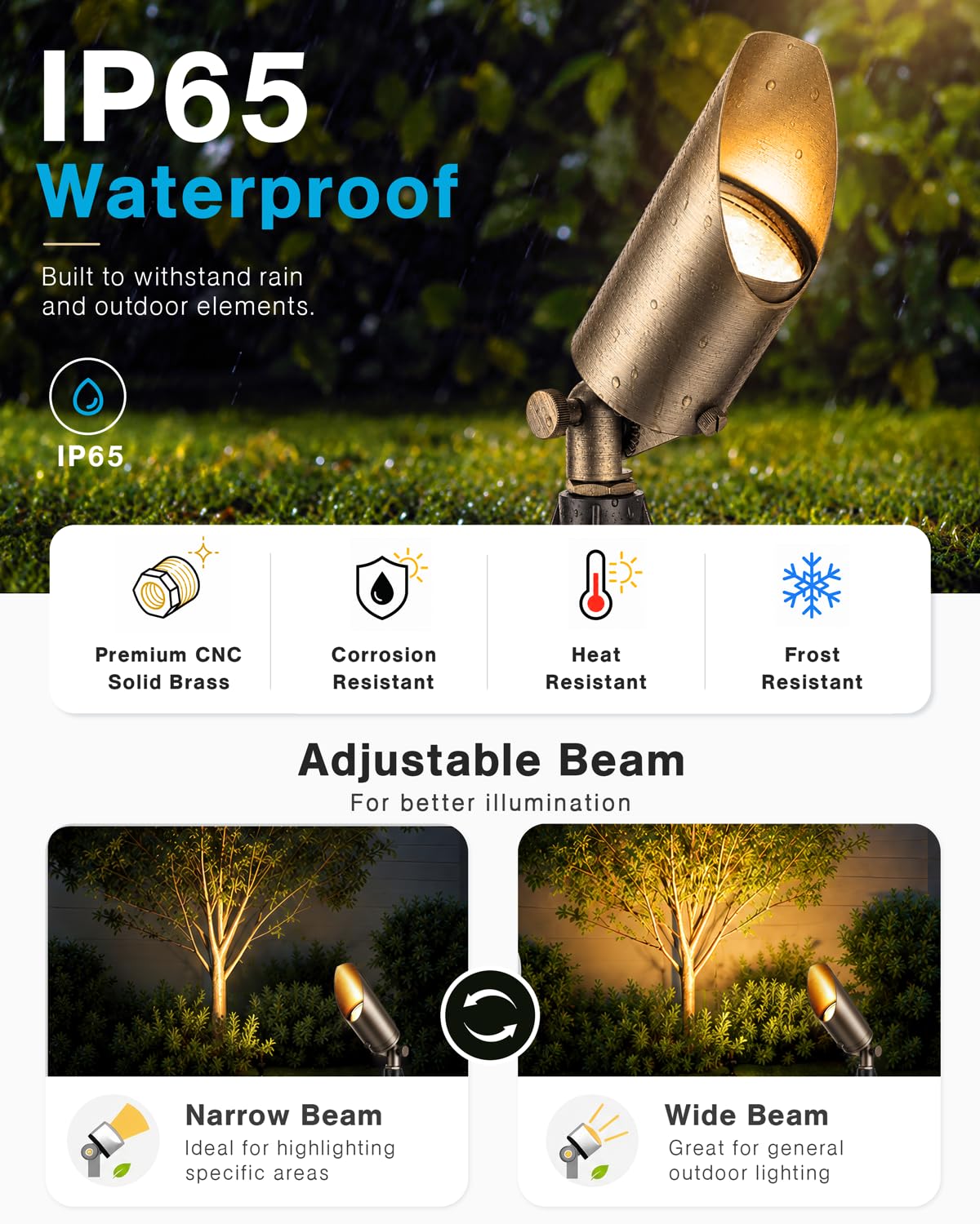 HIBOITEC Solid Brass Outdoor Landscape Spotlights, 12V Heavy Duty Low Voltage Landscape Lighting, LED Spot Light Fixture Waterproof, Classic Bronze Uplight Without Bulb, 12Pack
