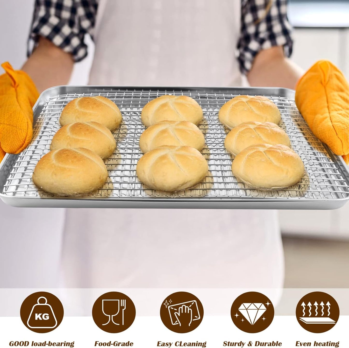 P&P CHEF Stainless Steel Baking Oven Pan - Versatile Cookie & Bacon Tray with Wire Rack | 17.5 x 13 x 1 Inch