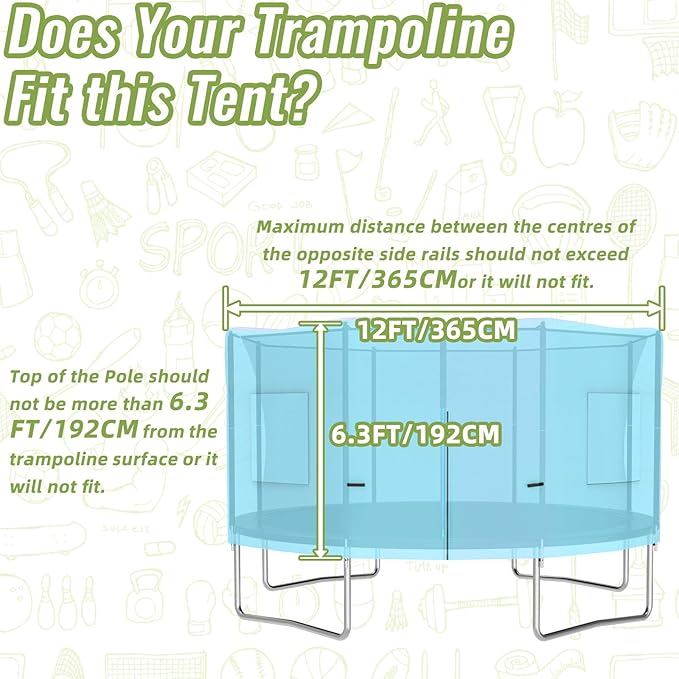Gardenature 10FT/12FT/14FT Trampoline Tent(Tent Only), Fit Round Trampolines, Shade Cover with LED Light, Outdoor Trampolien Accessories, Anti-Tear