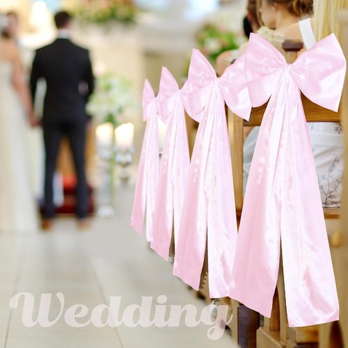 Knitgrip Large Wedding Pew Bows - Elegant Satin Ribbon Decorations | 12 x 29.5 Inch | Pink, 24 Pcs