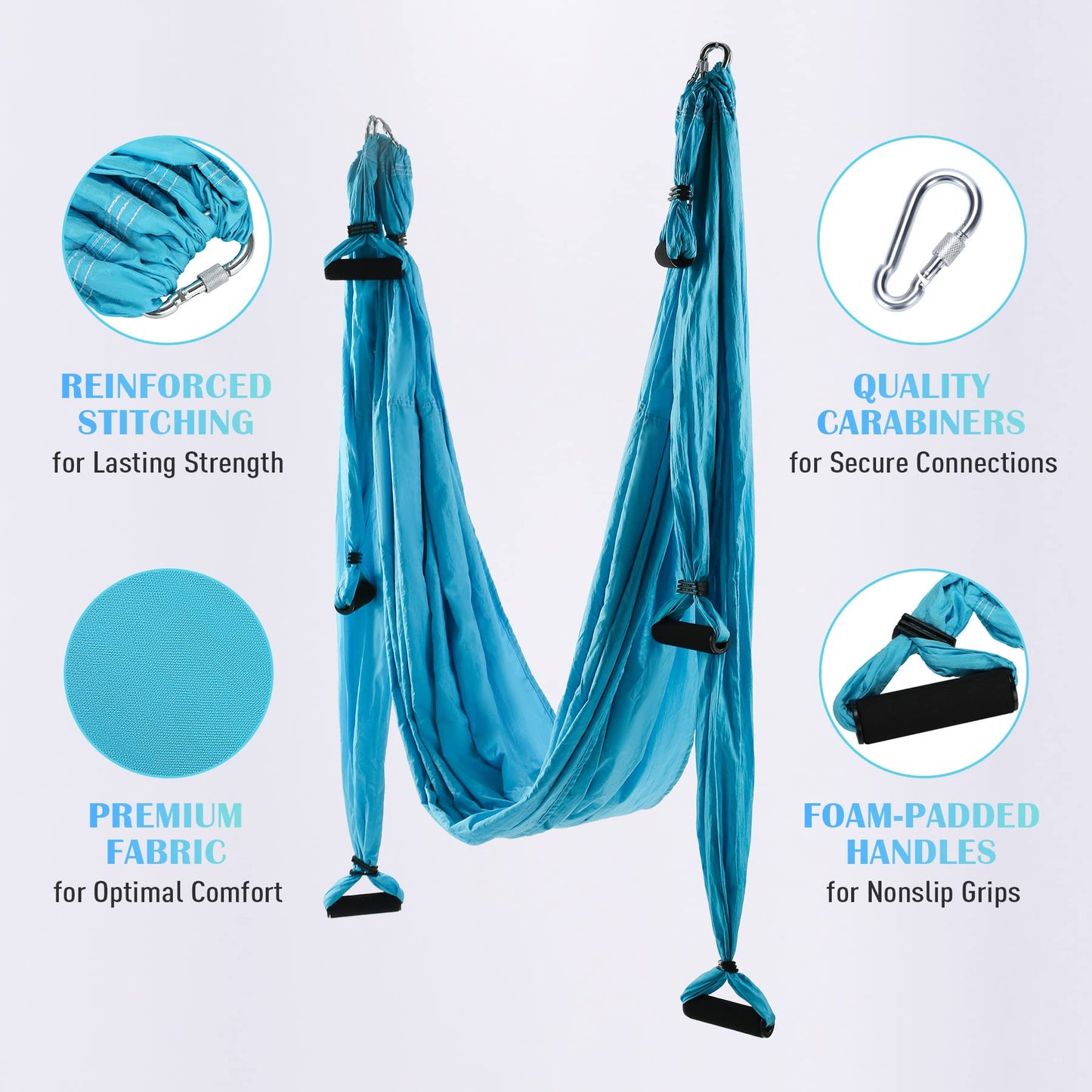 ZELUS Aerial Yoga Swing Sling Strong Yoga Hammock Kit Set Trapeze Inversion Equipment Include 2 Extensions Straps and Ceiling Mounting Kit (Blue)