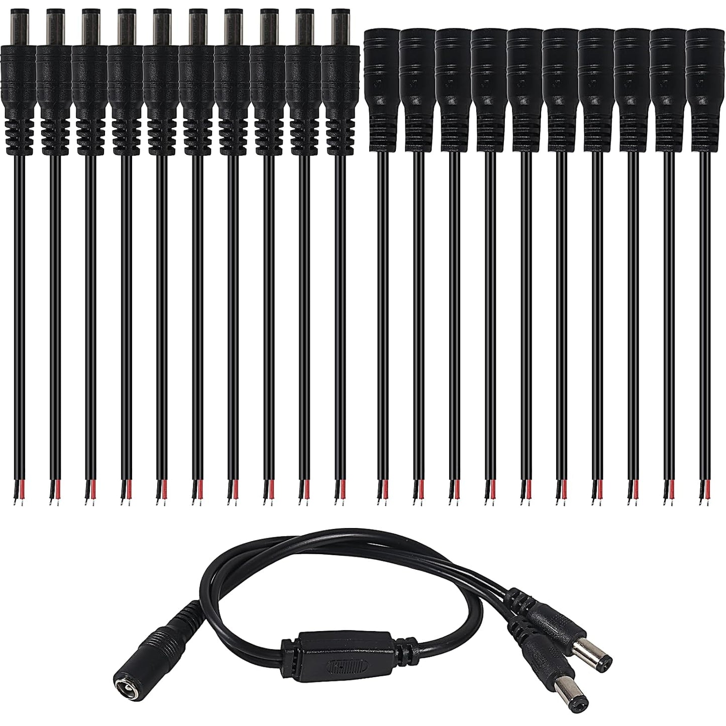 ATNSINC 10Pairs 12v 2.1mm 5.5mm DC Power Cable Male Female Connectors x DC Pigtail Adapter for CCTV Security