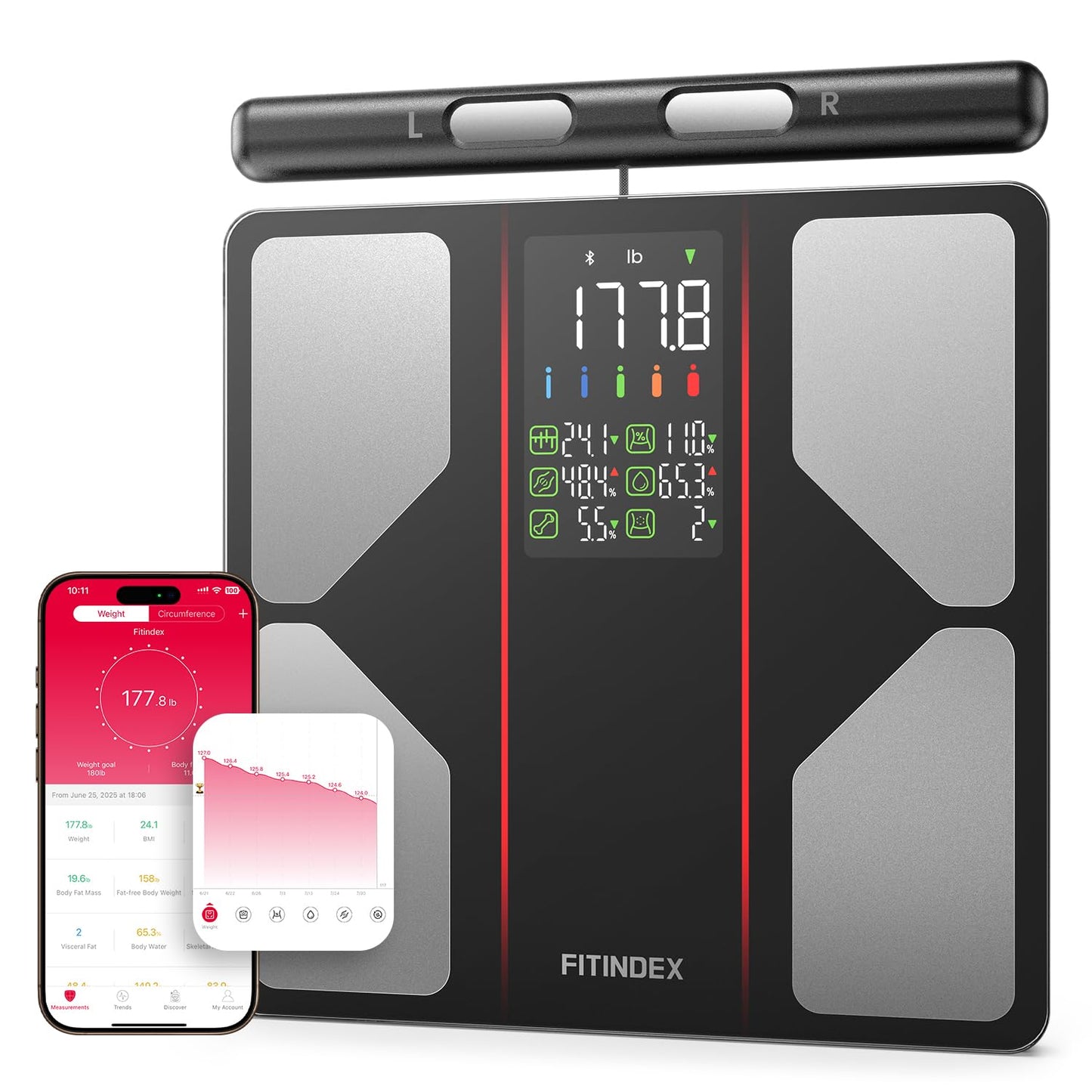 FITINDEX Smart Scale for Body Weight, [2026 Upgraded], Body Composition Analyzer with 8-Electrode Large Platform for Weight, BMI, Fat, Muscle Mass, Segmental Muscle Analysis, High Precision, 400 lbs