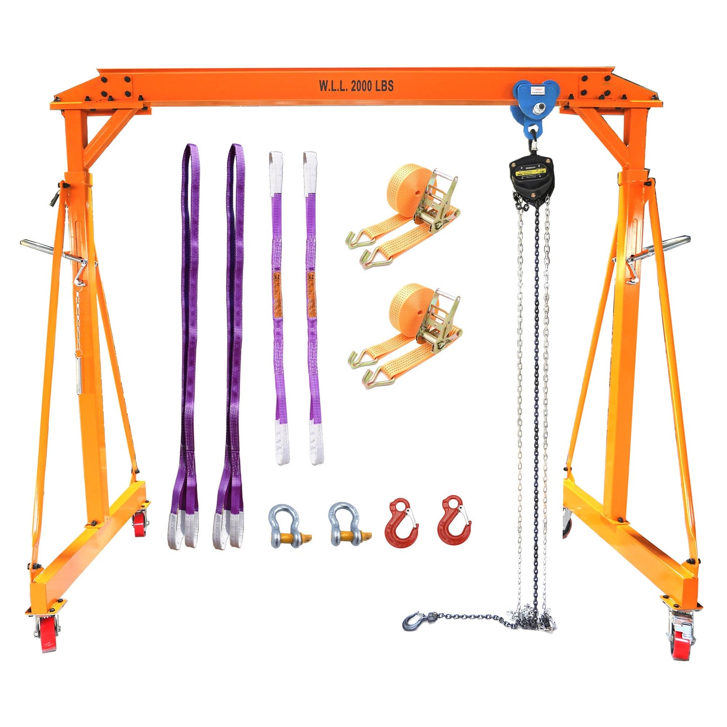 Adjustable Gantry Crane with Trolley and Hoist 2000 LBS, Overall Height Adjustable 7.65~10.91 FT, Shop Crane 1T Garage Crane with Rigging Kit with Rigging Kit