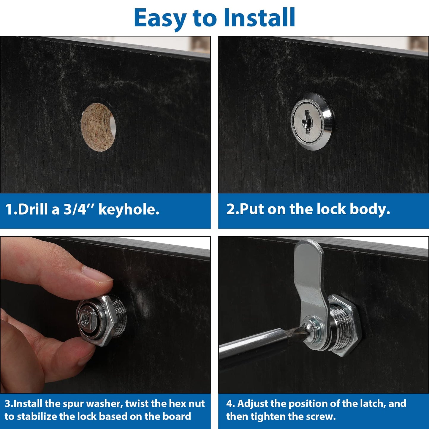 goldenwarm 6 Pack Cam Locks Keyed Alike Cabinet Lock File Locks 1-1/8'' Toolbox Lock with Keys Mailbox Lock, Fits on 1'' Board Thickness, Zinc Alloy with Satin Nickel Finish
