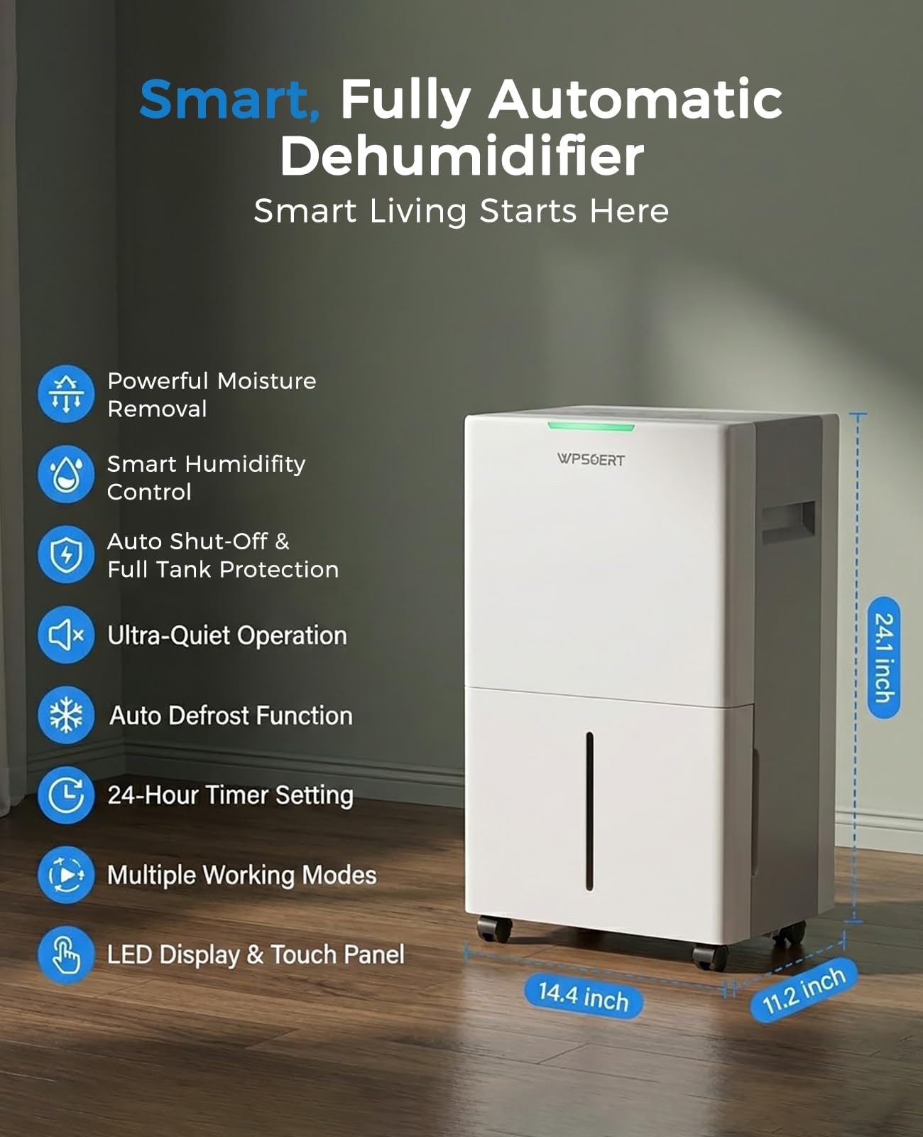 4000 sq.ft Dehumidifier for Basement with Drain Hose, 45 Pint Dehumidifiers for Home, Smart Compressor Dehumidifies for Large Room, Bedroom, 3 Modes, Intelligent Humidity Control, Auto