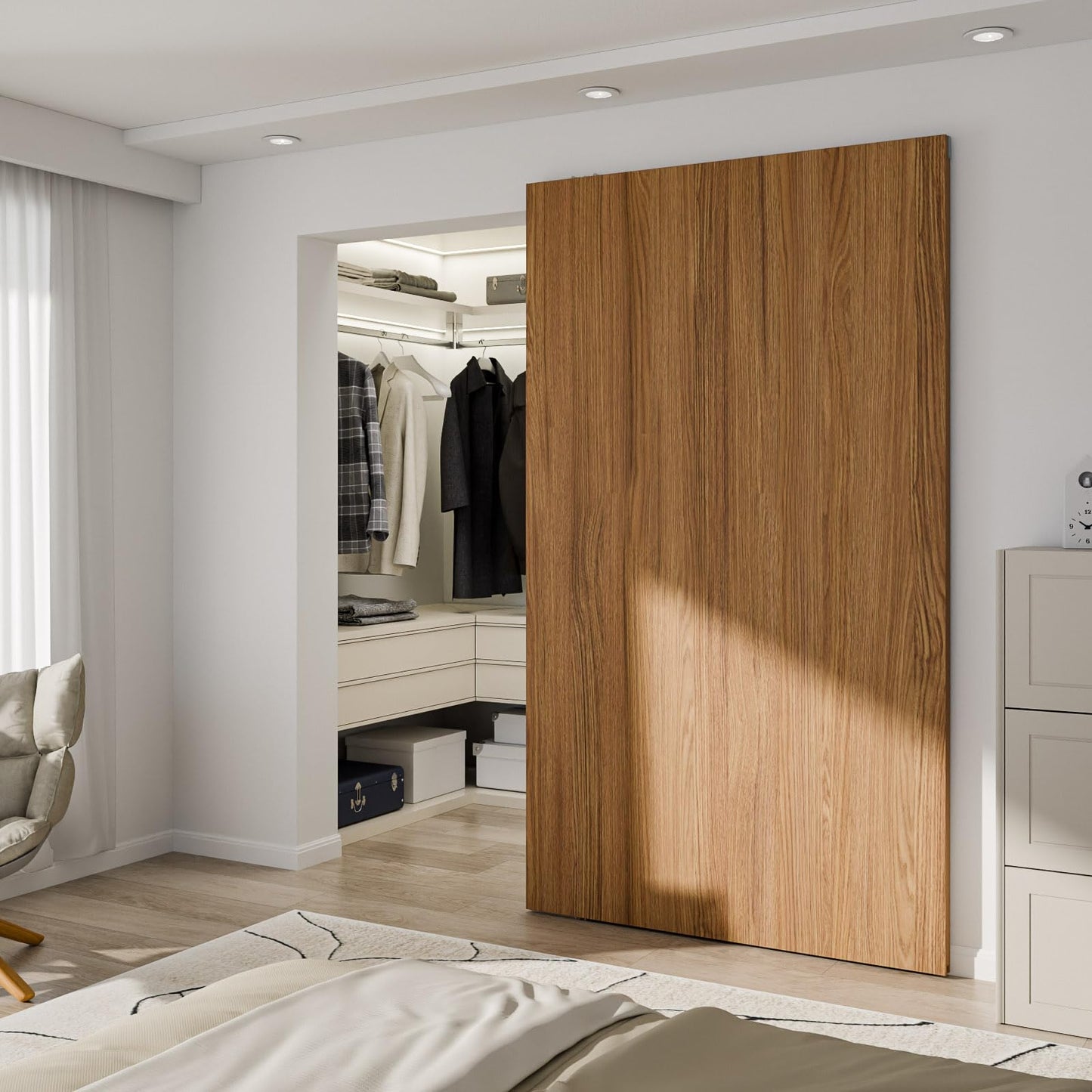 BINOTE 32” Concealed Sliding Barn Door Hardware with Soft Close Mechanism, Trackless Sliding Door Kit, Aluminum Hidden Track for Interior (Door is Not Included)