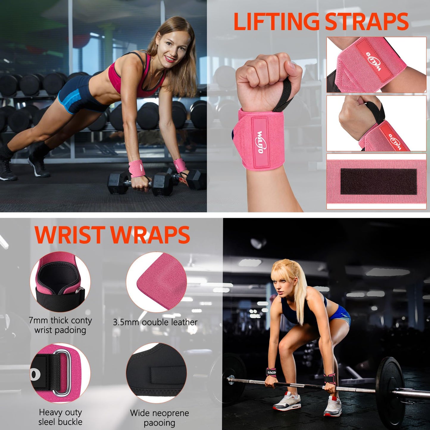 WALITO Barbell Squat Pad Set for Women, 10 Pcs Hip Thrust Gym Equipment with Exercise Handles, Wrist Wraps, Lifting Straps, Booty Band & Jump Rope, Portable Cable Machine Attachments