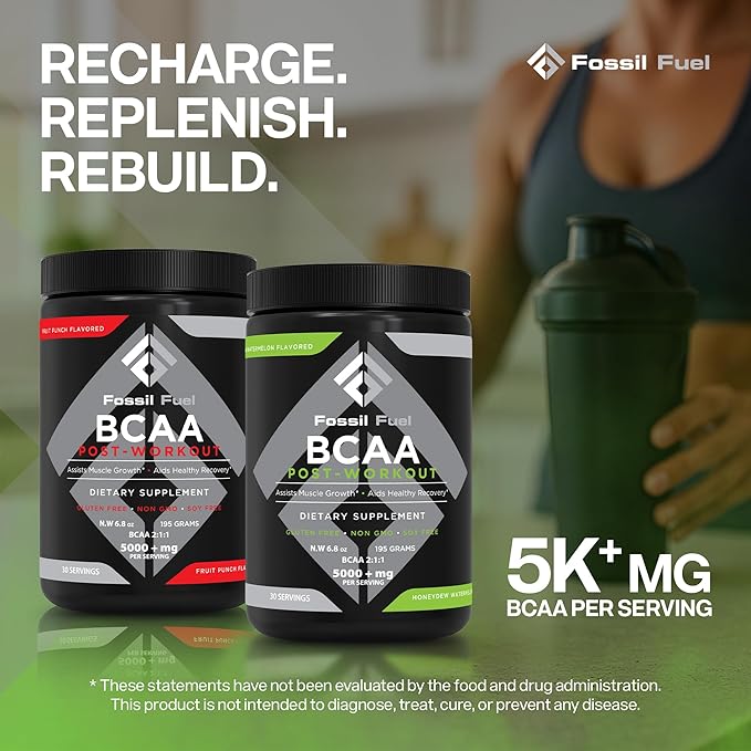 Fossil Fuel BCAA Sugar-Free Post-Workout Powder with BCAA?™s, Glutamine, Vitamin B6 After Workout, Amino Acids for Muscle Recovery, Endurance and Hydration, Honeydew Watermelon (30 Servings)