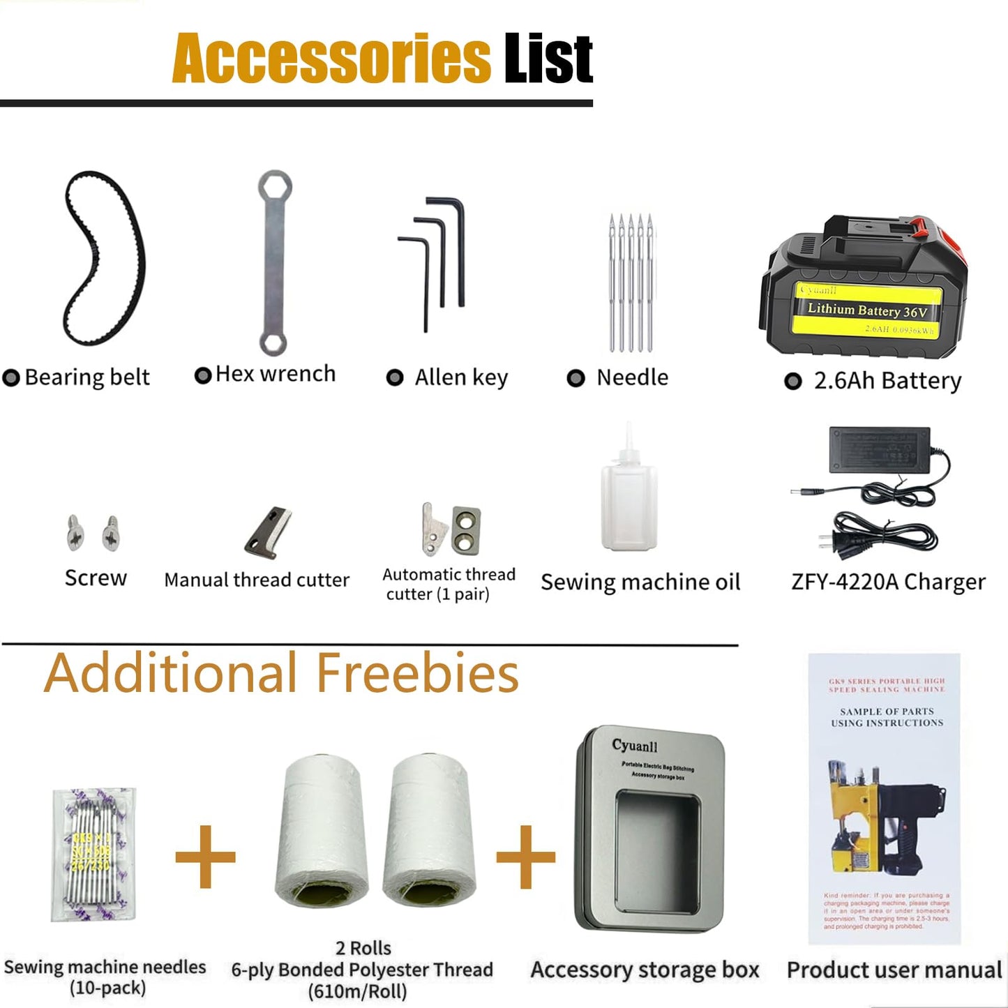 Bag Sewing Machine-Portable Battery Handheld Cordless Bag Sewing Machine,Automatic Bag Stitcher With Thread for Burlap Sack, Canvas,Feed Sacks,Rice Bags,Jute Bags,Seed Bags(Machine+1 battery)-Yellow