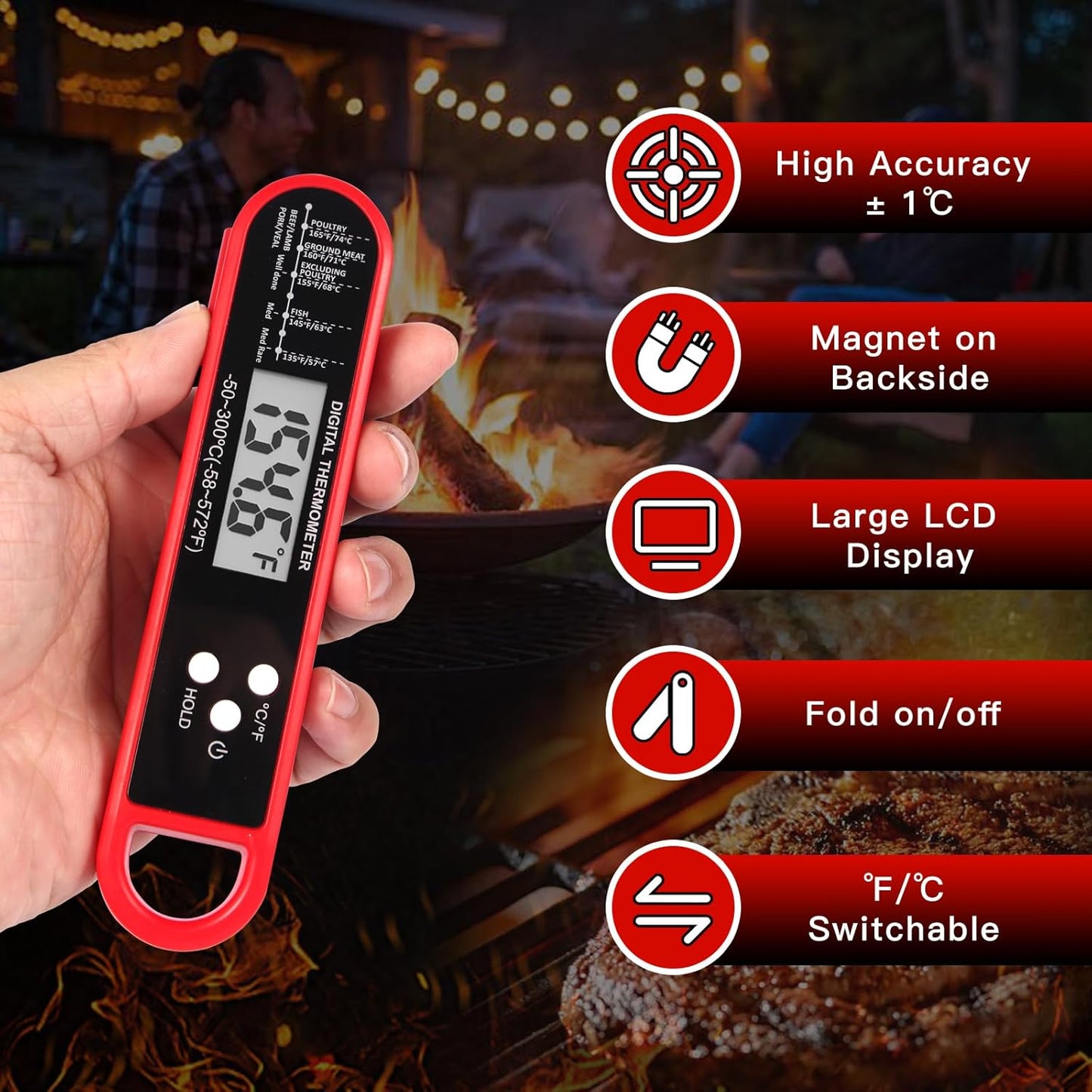 Skiennix Digital Meat Thermometer - Instant Read Cooking & Grilling Probe with Waterproof Design | Perfect for Turkey & Steak