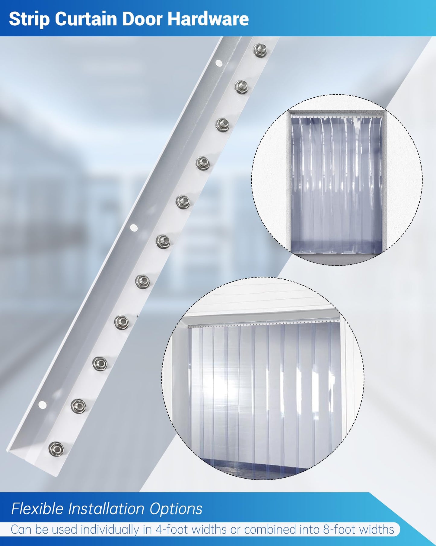 8- Foot Strip Curtain Door Hardware, Commercial Industrial Use Plastic Strip Door Hanger（Not Equipped With Plastic Rubber Curtain）, Galvanized Steel, Fit for Porch/Garage/Warehouse/Pet House Curtain
