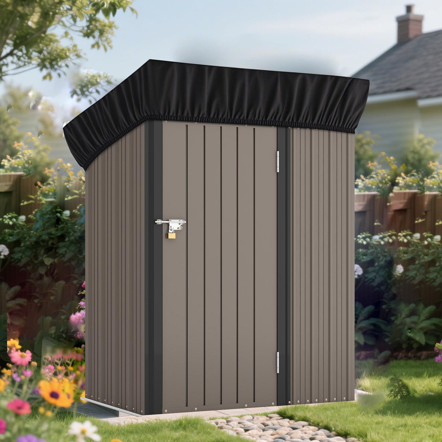 5x3Ft Outdoor Storage Shed Cover & Metal Garden Shed Cover - 640D Oxford Fabric, Weatherproof, Dustproof, Elastic Hem for Secure Fit, Includes 8 Reinforced Silicone Corner Guards (Cover Only)