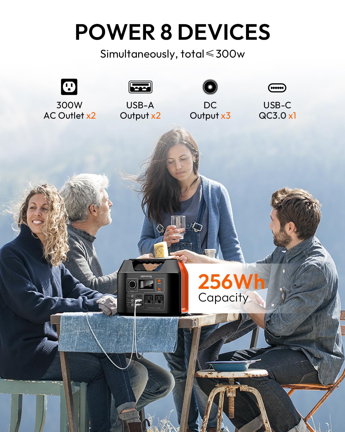 Solar Powered Generator, 300W Portable Power Station with Solar Panel 40W Included, 110V Pure Sine Wave 256Wh LiFePO4 Battery Pack with AC Outlet for Camping, Home Emergency, Traveling, RV Trip