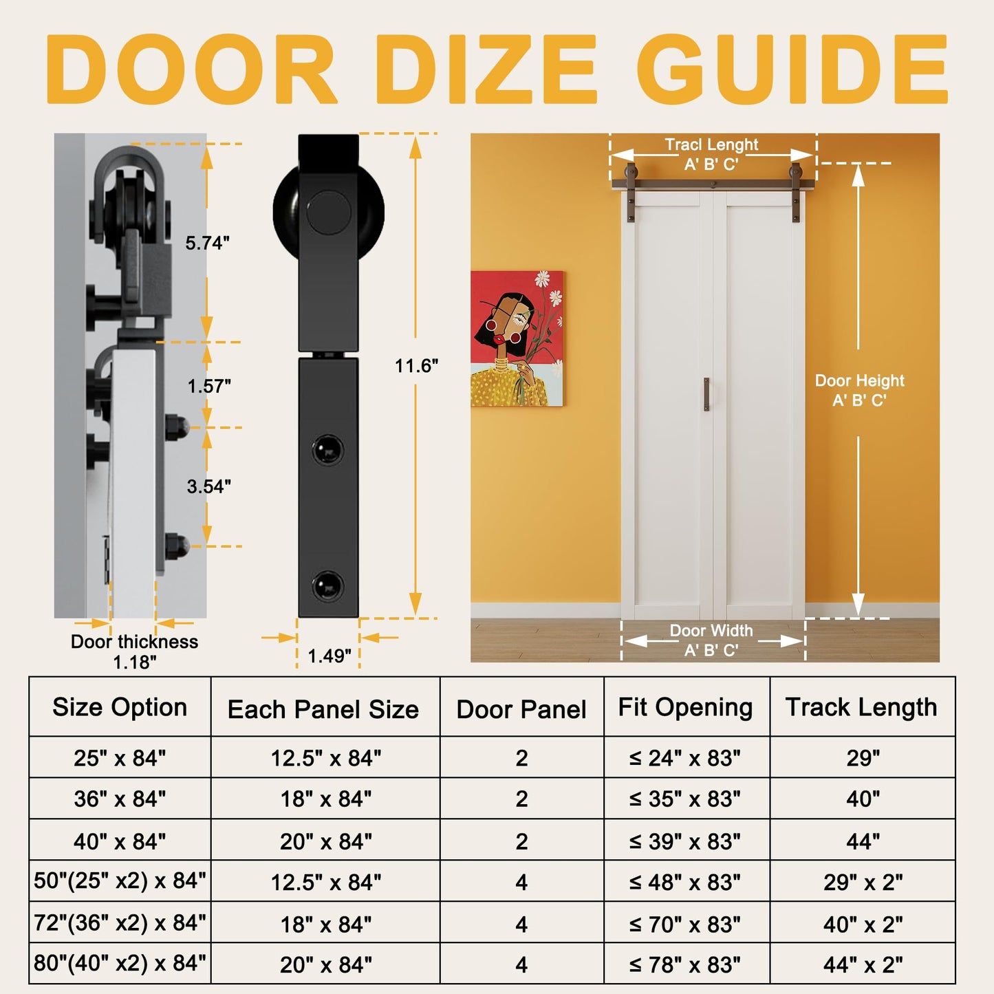 Paintable Bifold Barn Doors, 50" x 84" Preassembled MDF Panels Bi Fold Barn Door with Sliding Hardware Kit Included, 3 Lite Tempered Frosted Glass Sliding Closet Doors for Pantry Laundry