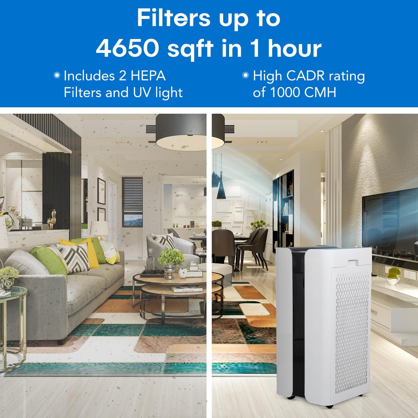 MOUNTO 600cfm Large Air Purifier for Whole Home, Pet Hair Purifier with HEPA Filter, Covers 3000sqft, Remove 99.97% Smoke, Pollen, VOCs - Commercial Air Cleaner for Office, Classroom, Large Room