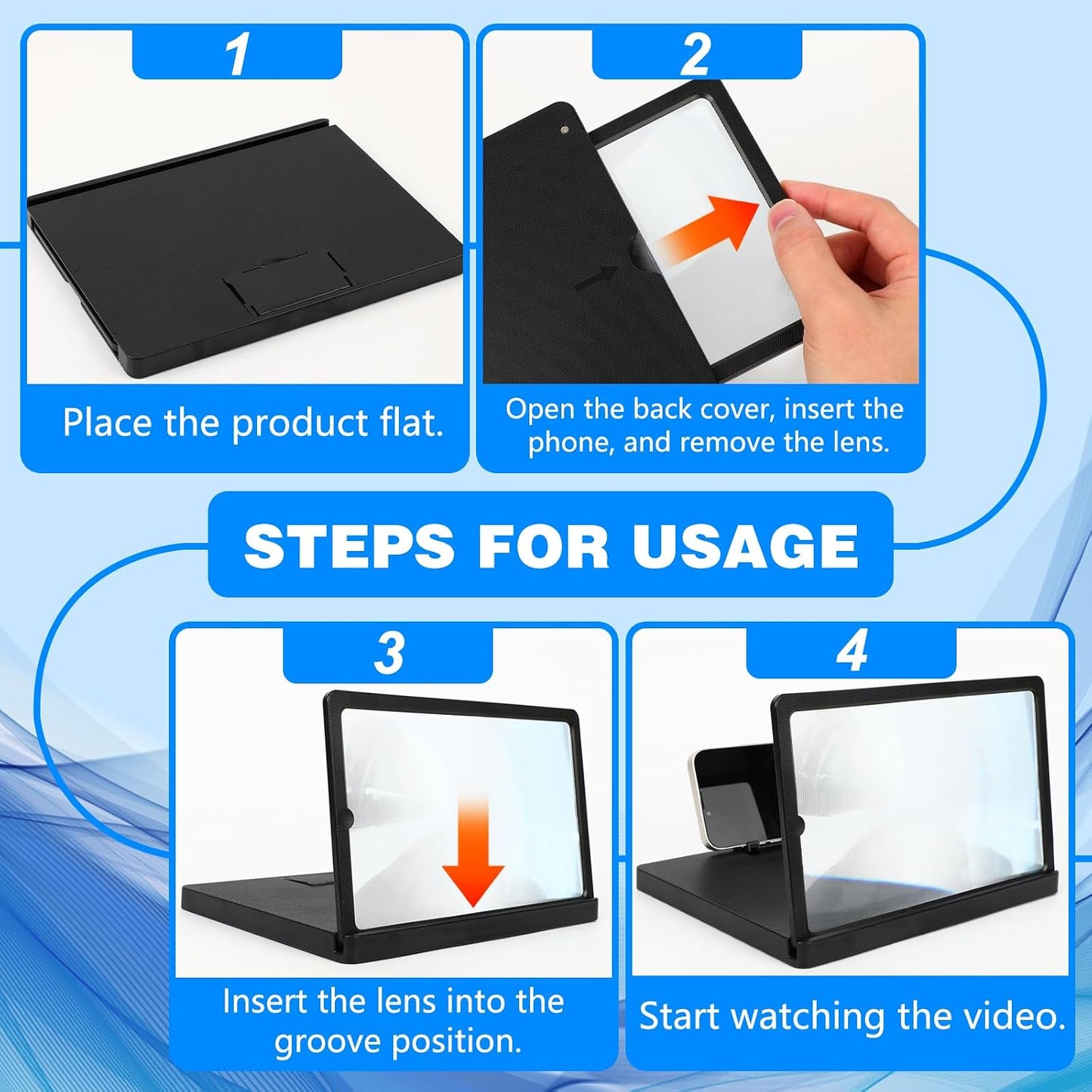 3D (10-Inch) Screen Magnifier for Cell Phone, HD Screen Magnifier Projector Screen Enlarger for Movies, Videos
