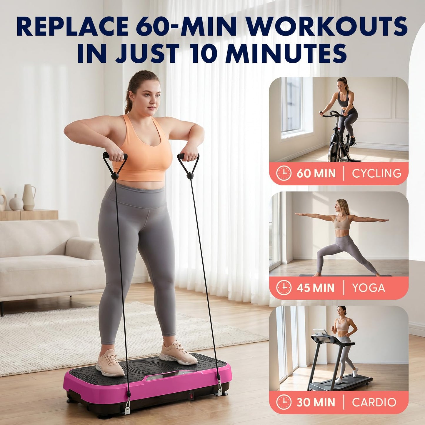 SQUATZ Vibration Plate Exercise Machine, Vibration Plate with Handles and 1-99 Speed Levels, 10 Preset Programs, Quiet Low-Impact Home Fitness Platform with Remote Control, Portable Design, Pink