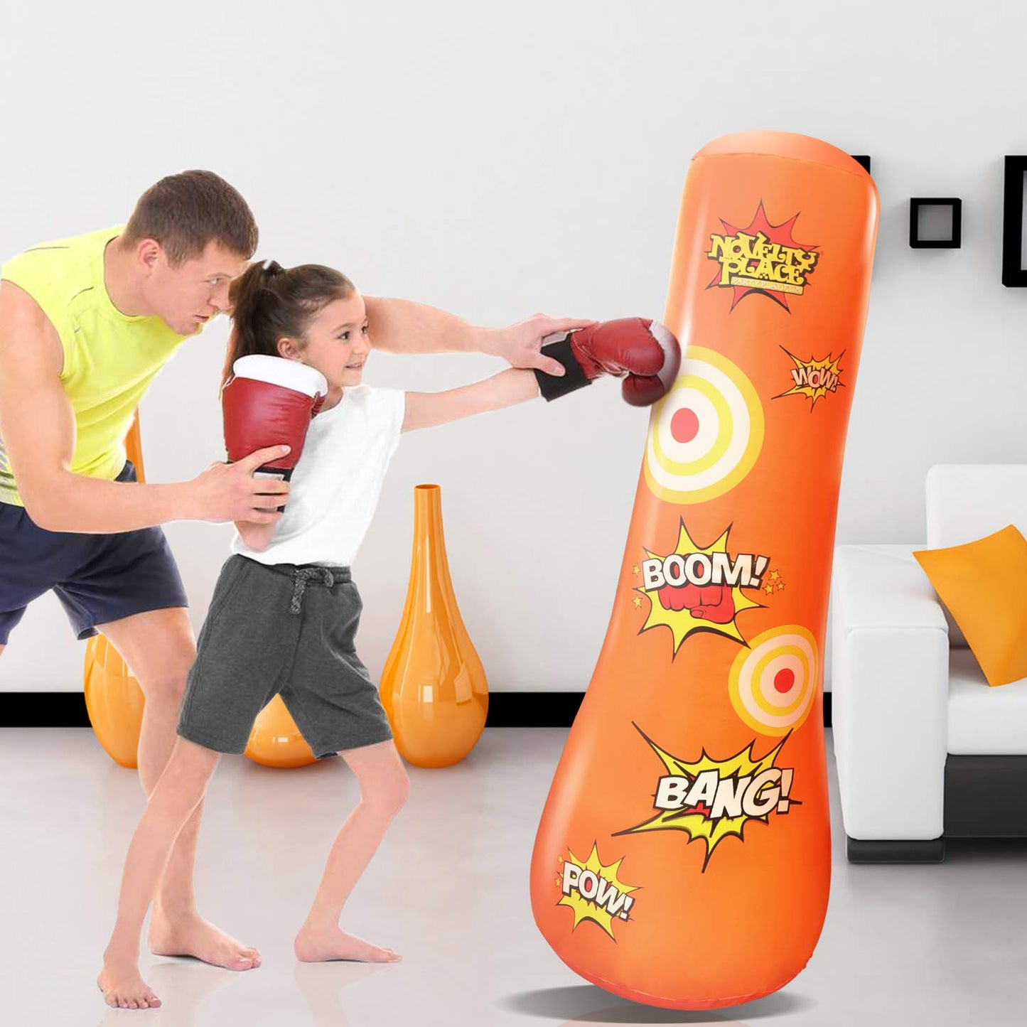Novelty Place Kid's Inflatable Punching Bag - 4 Feet Tall Free Standing Buddy - Hit & Bounce Back Air Bop Toy Fun for Boys Girls Fitness & Stress Relief