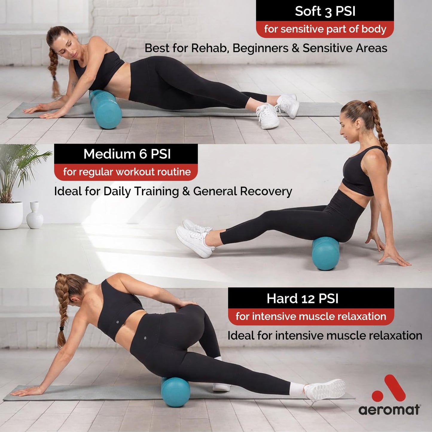Adjustable Air Roller 2 to 12 PSI Firmness – Inflatable Fitness, Yoga, and Rehab Roller for Men and Women, Back Roller for Muscle Recovery, Home Gym, Travel, or Physical Therapy Use – North Sea