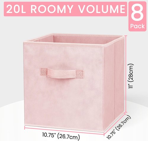 Criusia Storage Cubes - 11-Inch Heavy-Duty Fabric Bins for Organizing Clothes & Toys | 8-Pack Pink