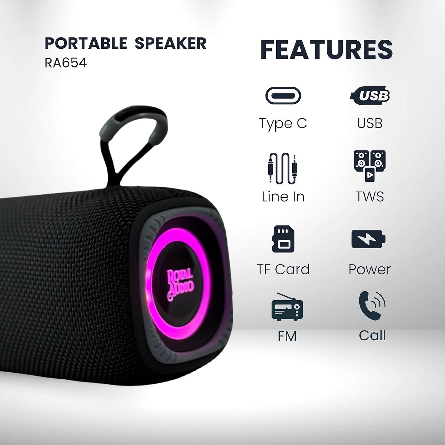 ROYAL AUDIO RA654 16W 3 Wireless Portable Bluetooth Speaker with Stereo Sound, Deep Bass, Hours Playtime, USB AUX