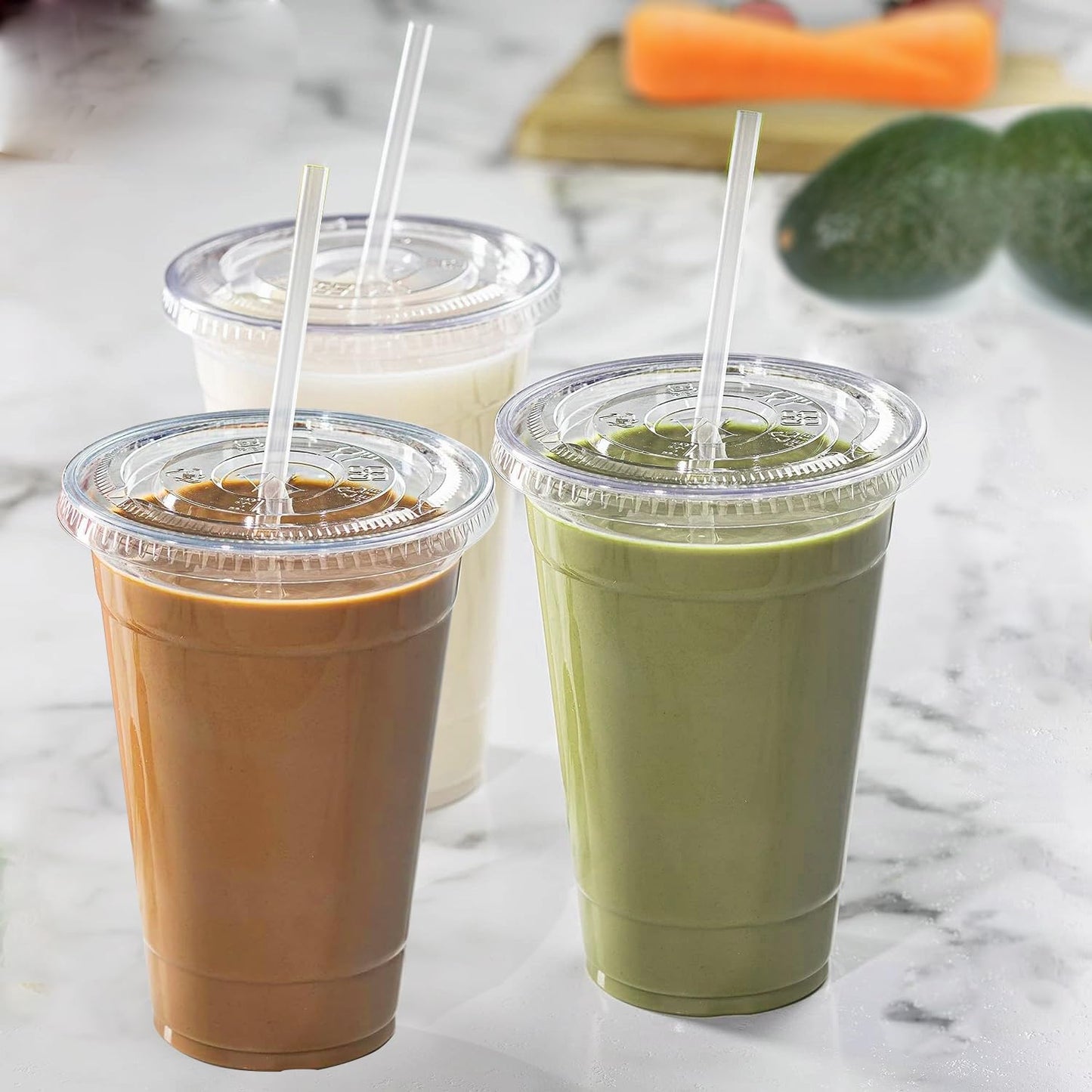 TashiBox TahiBox Plastic cups with lids and straws 16 oz 100sets [100 cups & 100 flat lids & 100 straws],clear crystal disposable iced coffee cups with lids