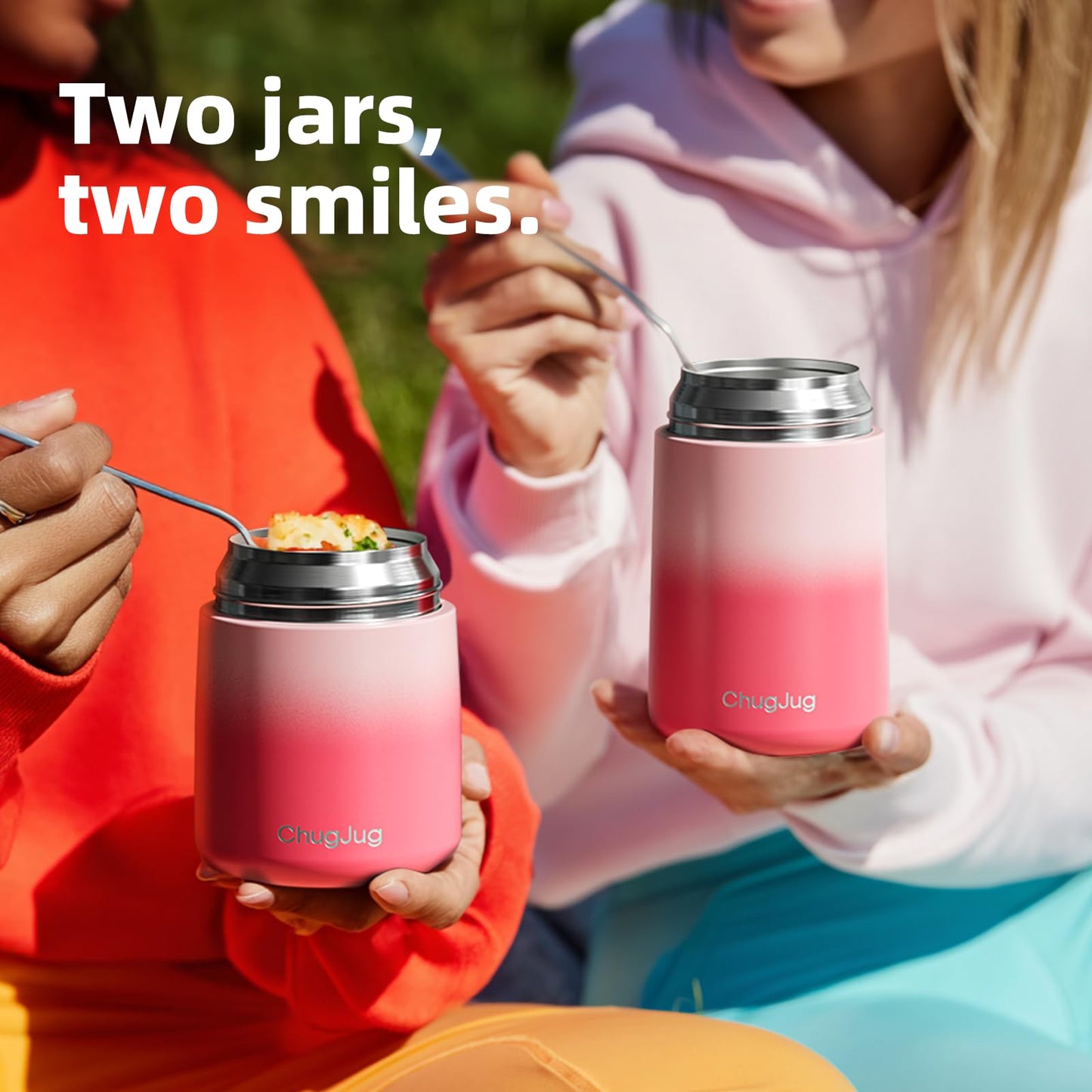Insulated Food Jar Set, 26oz & 18oz Stainless Steel Vacuum Insulated Soup Containers for Hot Food, Leak-Proof Thermal Food Jars with Spoons, Cute Stylish Design for School, Work & Travel (Pink)