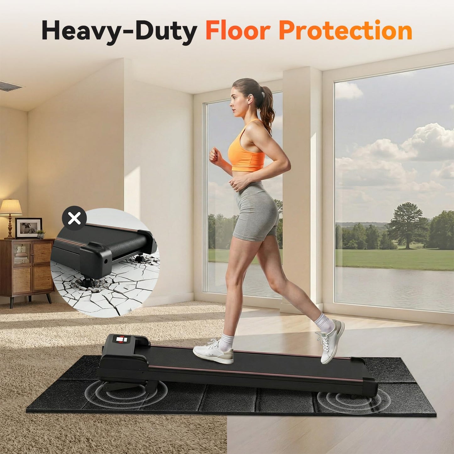 Treadmill Mat for Carpet & Hard Floors, 68" x 24" Foldable Floor Extra Thick Protection Mat, Non-Slip Noise & Shock Absorbing for Walking Pad, Exercise Bike, Elliptical, Home Gym Equipment