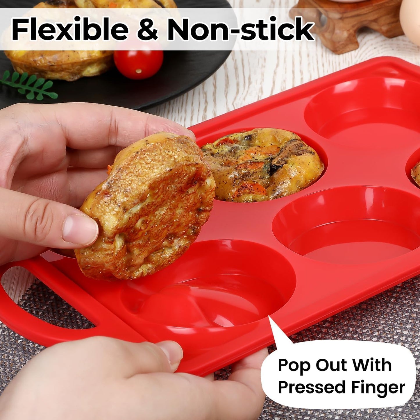 Skiennix Silicone Egg Molds - Non-Stick 3-Inch Muffin Top Pans for Breakfast Sandwiches | 2-Pack Red
