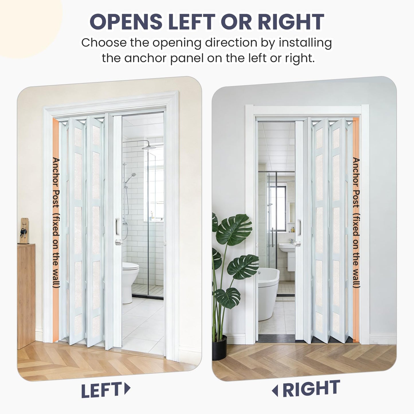 DIYHD 48X80in Glass Accordion Door with Latch&Handle, Double-Layer Thickened PVC Folding Interior Door with Frosted Acrylic - Blocks Views, Lets Light In, Easy Install for Closet, Utility&Room Divider
