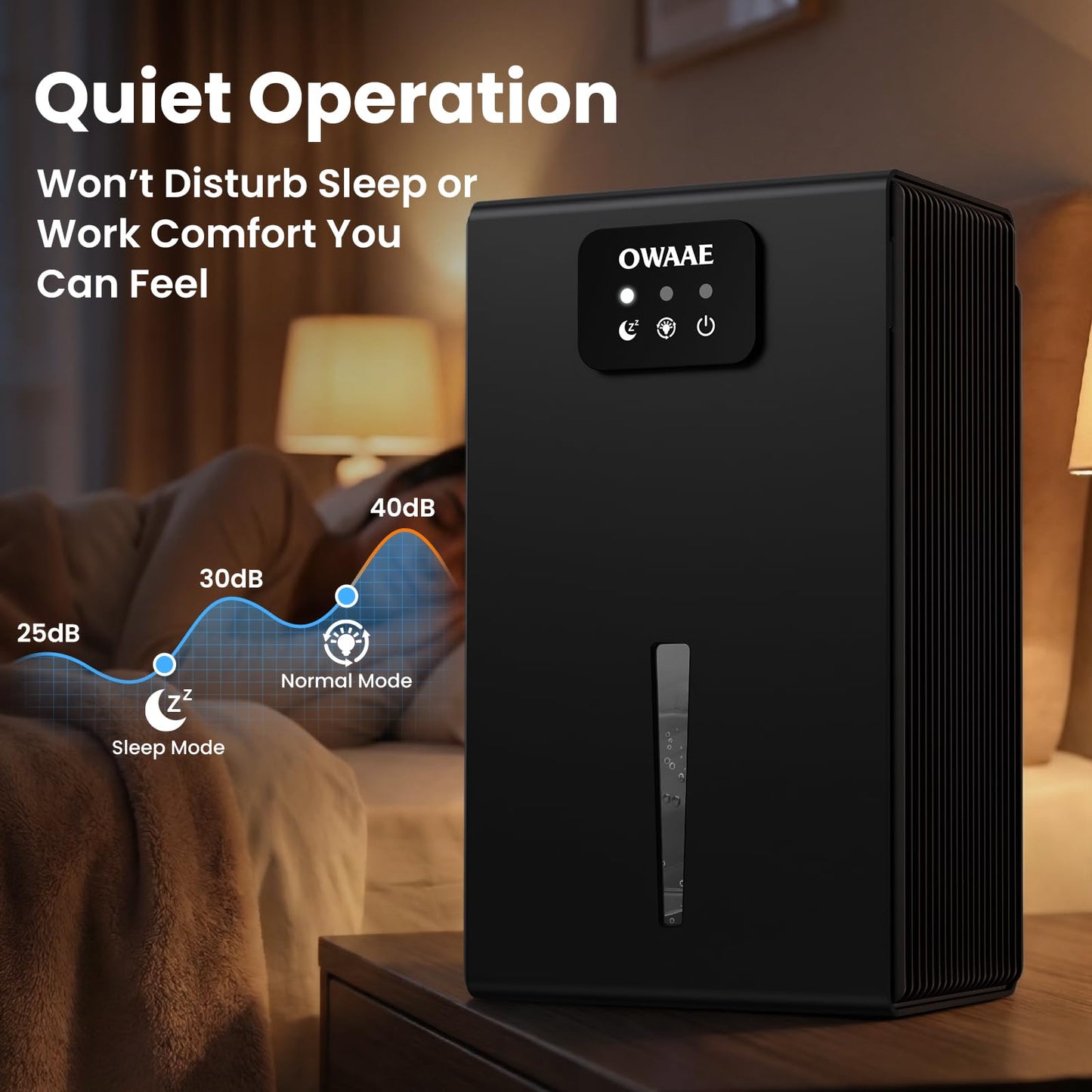 OWAAE Dehumidifier, 1000 sq.ft Quiet Dehumidifiers for Home Bedroom Basement Bathroom with 95oz Water Tank, Sleep Mode, Auto Shut-Off 7 Colors LED Light, Black