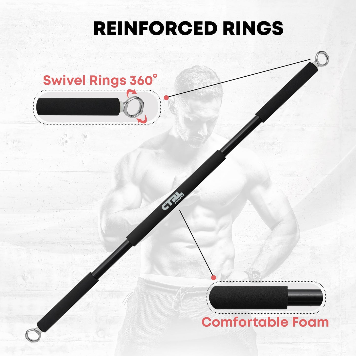 Resistance Band Bar for Fitness – Workout Bar for Exercise, Squat, Biceps, Triceps, Shoulders, Back – Adjustable 3 Parts Bar for Resistance Bands – Durable Portable Steel Pilates Resistance Bar