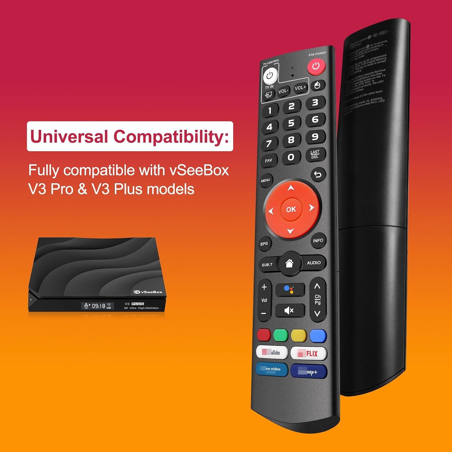 Rytuqo V3 Plus/Pro Voice Remote Control Compatible for vSeeBoxReplacement Learning Bluetooth Remote Control