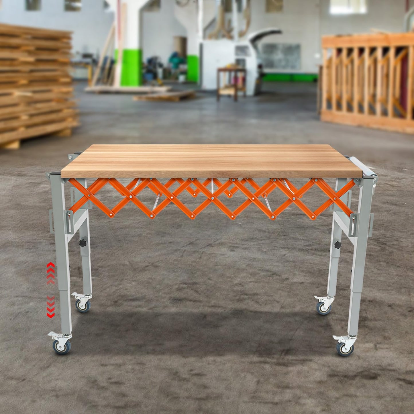 Adjustable Conveyor Table, Material Handling Table, 110 lb Extendable Conveyor with Swivel Casters & Hooks, 4 Brake Wheels, Industrial Conveyor for Warehouse, Assembly, Woodworking