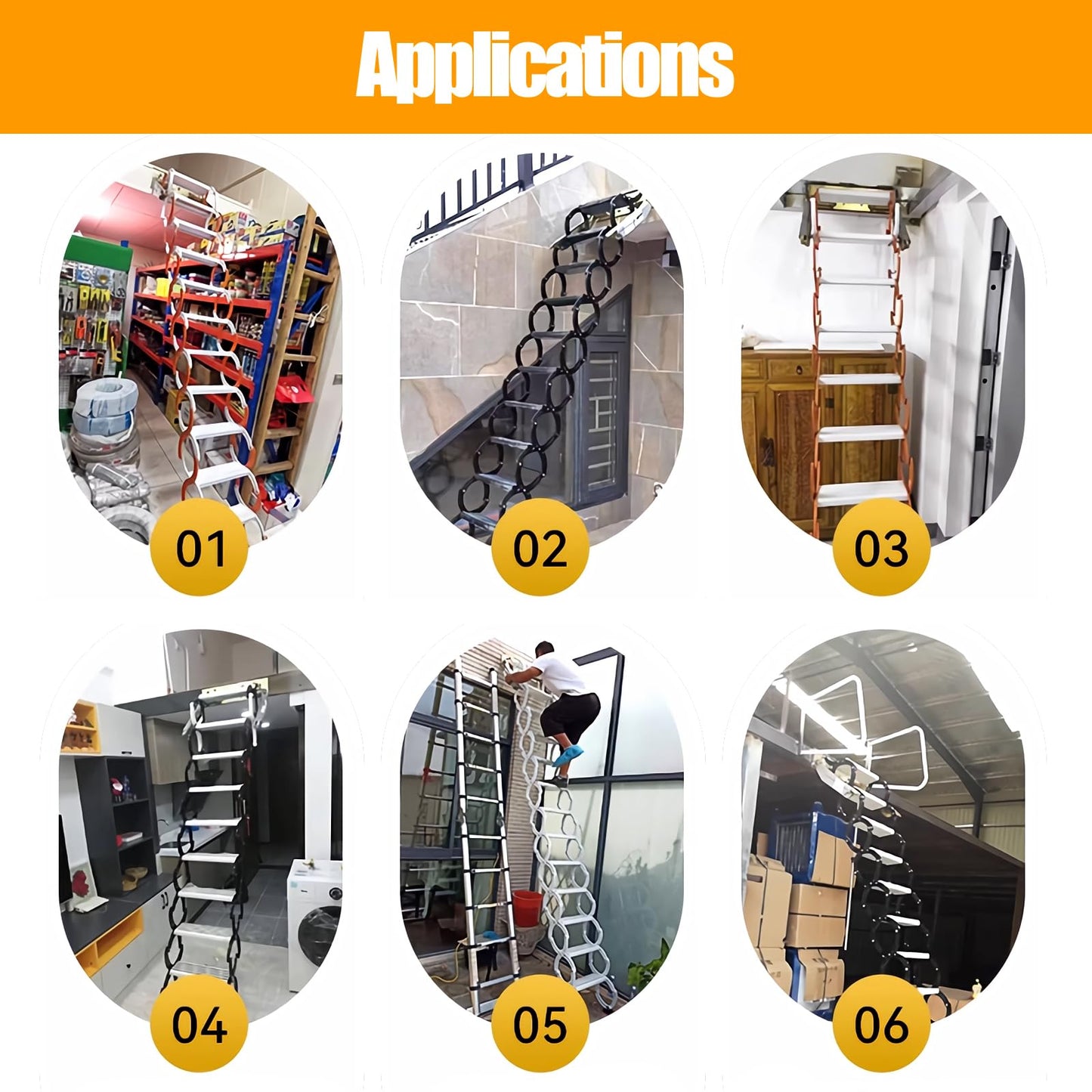 TECHTONGDA 9.8ft Attic Stair Pull Down Loft Ladder, Al-Mg Alloy Wall Mounted Folding Retractable Attic Ladder, 12 Steps Folding Loft Stairs with 660LB Load Capacity, Black