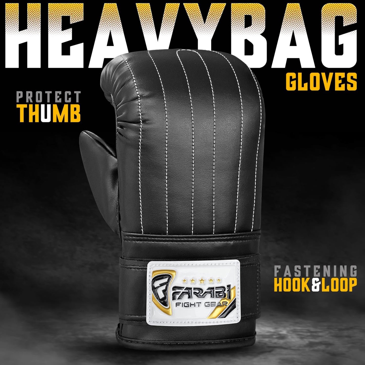 Farabi Sports Punching Bag Gloves - Heavy Bag Mitts for Men and Women - Boxing, MMA, Muay Thai, Kickboxing, Sparring, Focus Pads (Black, M)