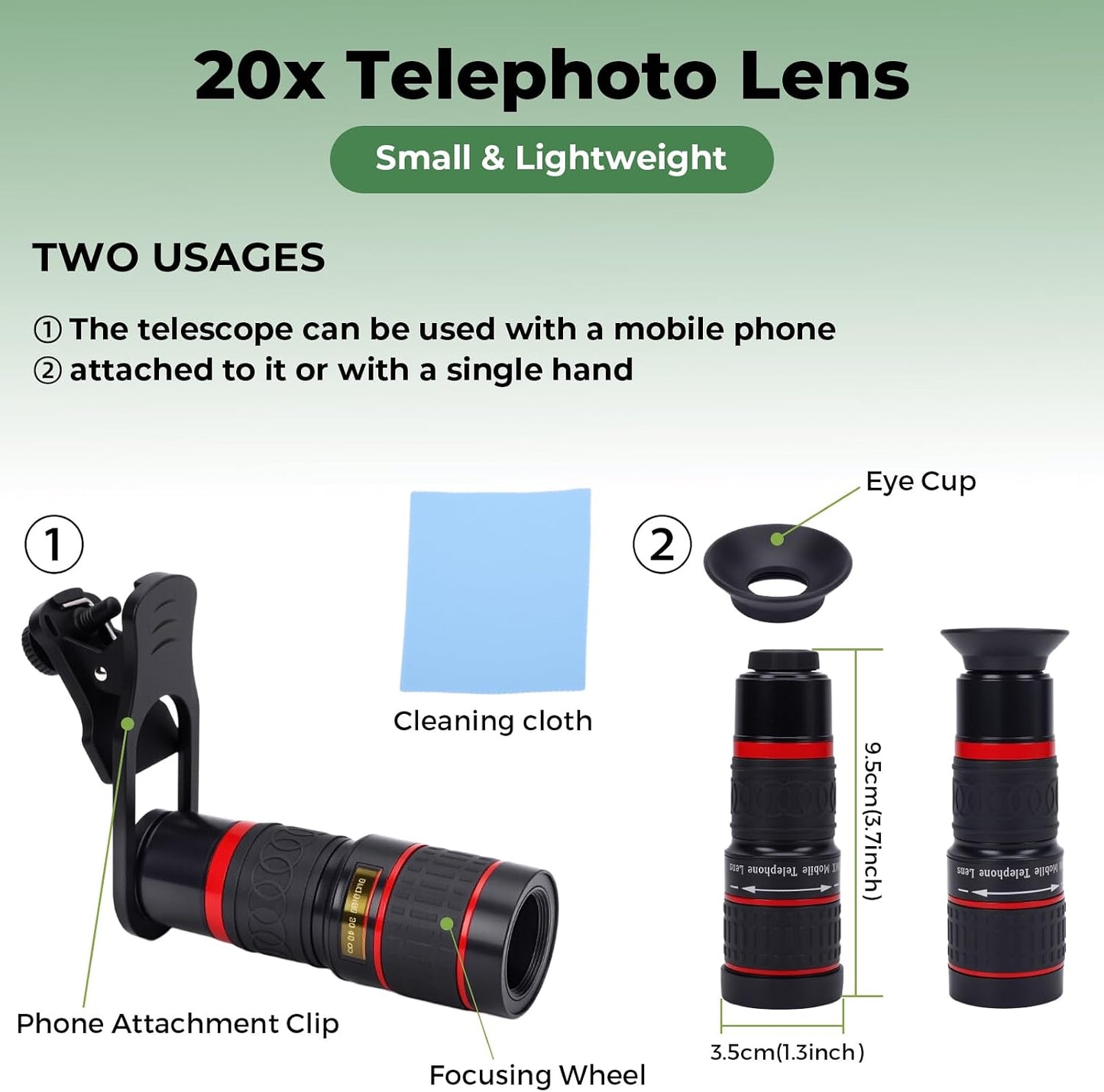 Acouto 20X Telephoto Lens for Smartphones - Black