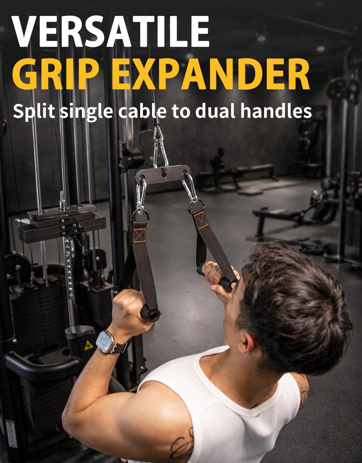 Fit4Fun 2 to 1 Cable Attachment Adapter,Adjustable LAT Pull Down Bar,Cable Machine Attachments for Gym-6 Inches