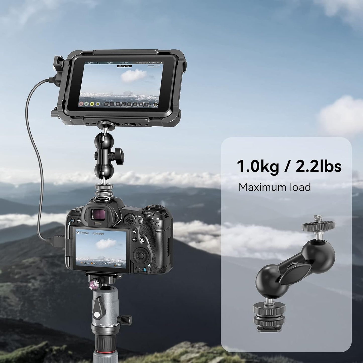 SMALLRIG 1/4" 1135 Cool Ballhead, Multi-Function Double Ball Dead Adapter with Shoe Mount & Screw for Monitors Led