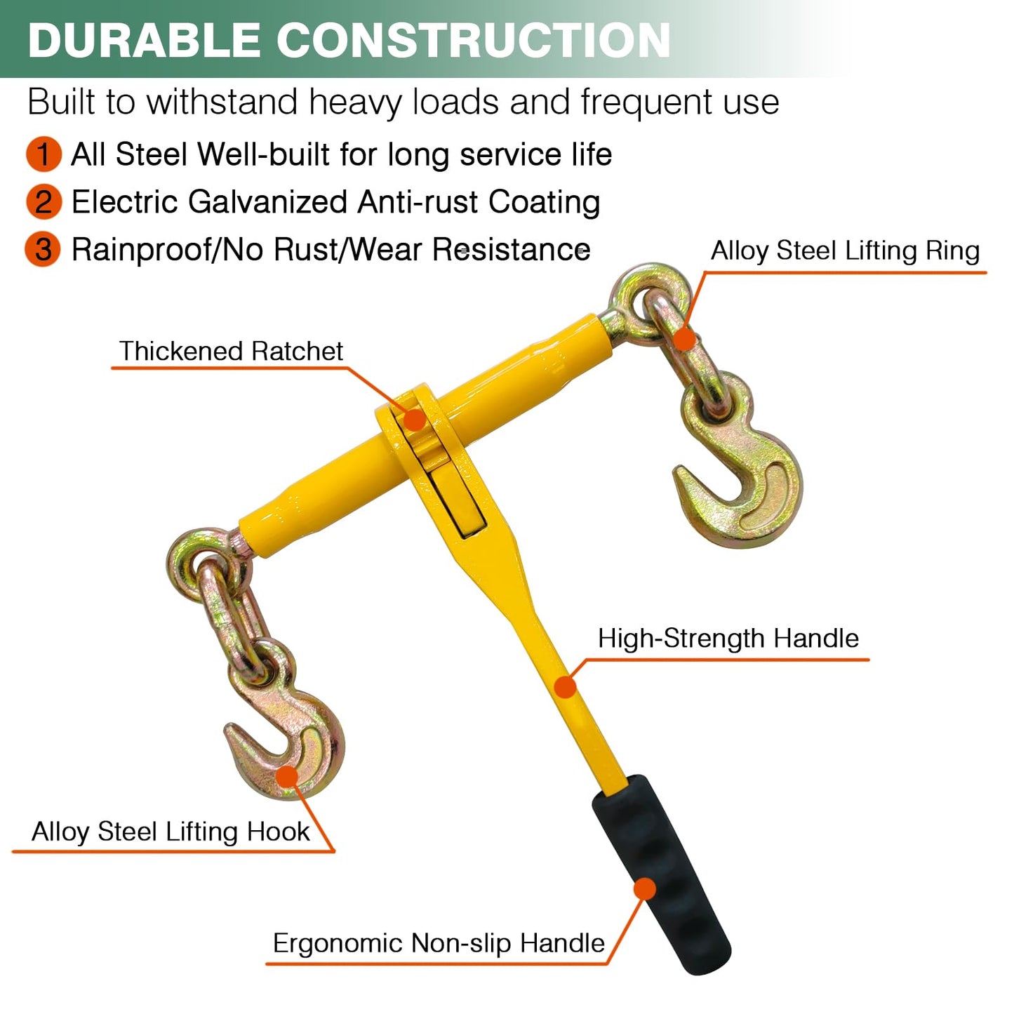 Ratchet Chain Binders,Heavy Duty Load Binders with Grab Hooks,9200 LBS Secure Working Load,Tie Downs for Grade 70-80 Transport Chain,for Towing,Hauling,Flatbed Trailers,3/8''-1/2", 4 Pack