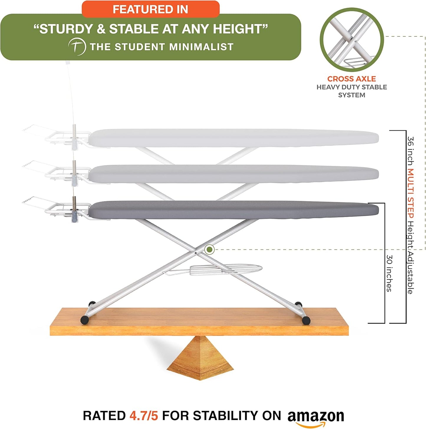 Xabitat Full-Size Ironing Board - 57" X 15" with Wall Mount Hanger & Built-In Iron Caddy