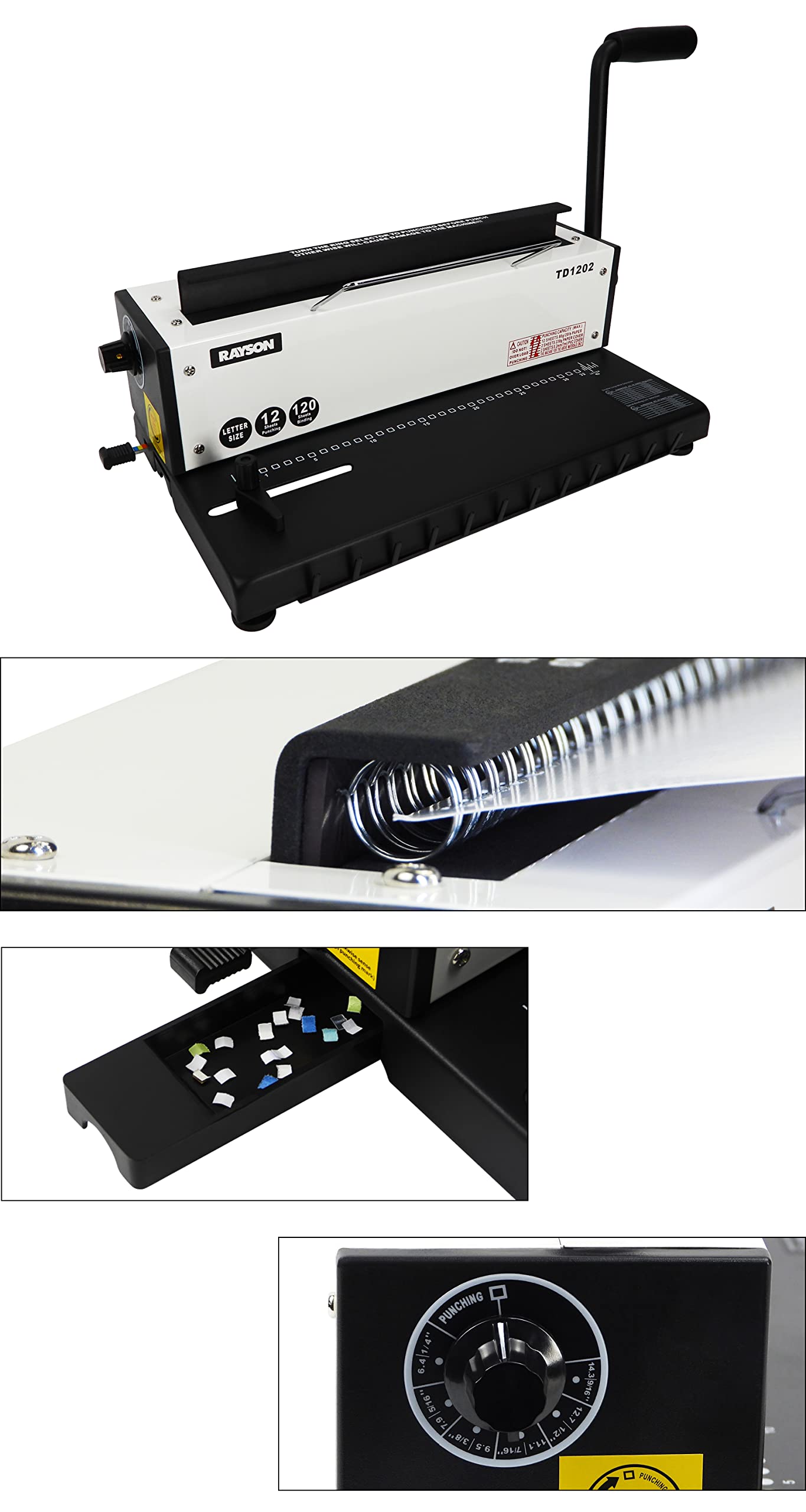 Rayson TD1202 Binding Machine, 3:1 Pitch Wire Binder, Punching 12 Sheets/Binding 120 Sheets with Sturdy Metal Construction